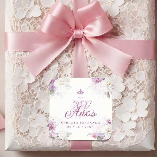 Sticker Carré Spanish Mis XV Exquisite Floral Orchids Bouquets