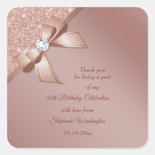 Sticker Carré Sparkles & Rose Gold Glamour Birthday (Devant)