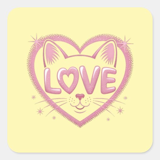 Sticker Carré Sparkling Cat Love (Devant)