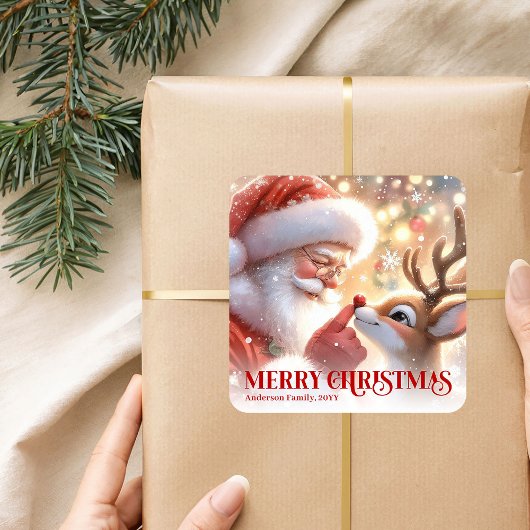 Sticker Carré Sparkling Santa Rudolph Personalized Christmas  