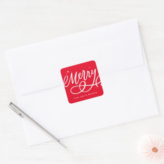 Sticker Carré Sparkly Bubbly Script Merry Holiday (Enveloppe)