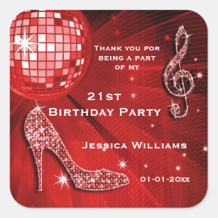 Sticker Carré Sparkly Heels, Music, Disco Ball Party