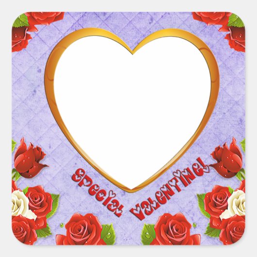 Sticker Carré Special Valentine, Roses et Frame Ajouter une phot (Devant)