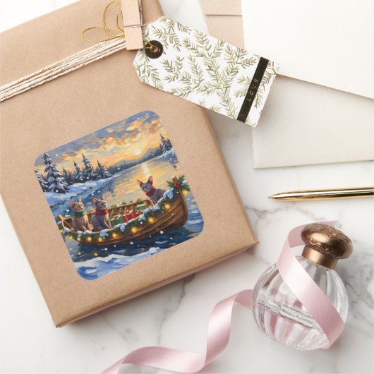 Sticker Carré Sphynx Cat Christmas Boat Holiday (Cadeaux)