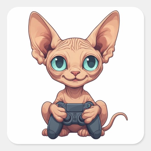 Sticker Carré Sphynx Cat Holding Game Controller (Devant)