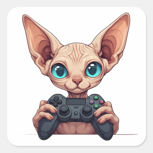 Sticker Carré Sphynx Cat Holding Game Controller (Devant)