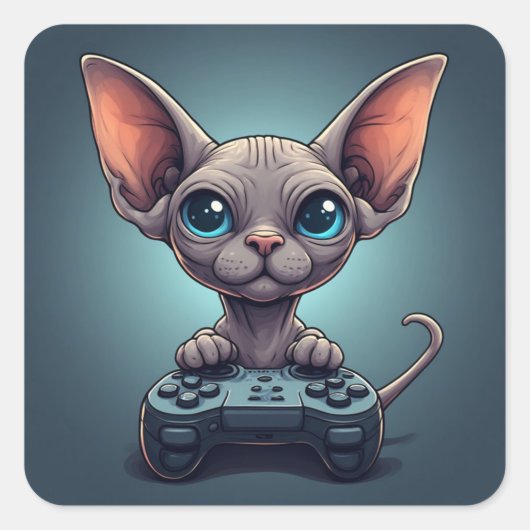 Sticker Carré Sphynx Cat Holding Game Controller (Devant)