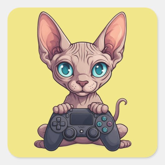 Sticker Carré Sphynx Cat Holding Game Controller (Devant)