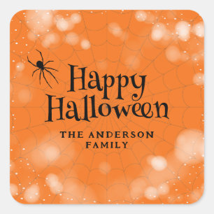 Sticker Carré Spider Cobweb Happy Halloween