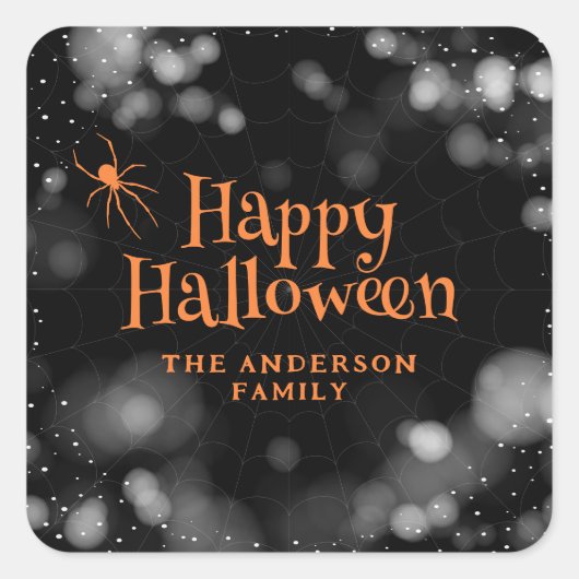 Sticker Carré Spider on the Web Happy Halloween (Devant)