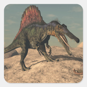 Sticker Carré Spinosaurus dinosaure chasse au serpent
