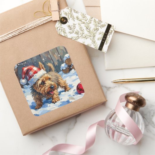 Sticker Carré Spirited Cairn Terrier Dog Digging for Christmas T (Cadeaux)