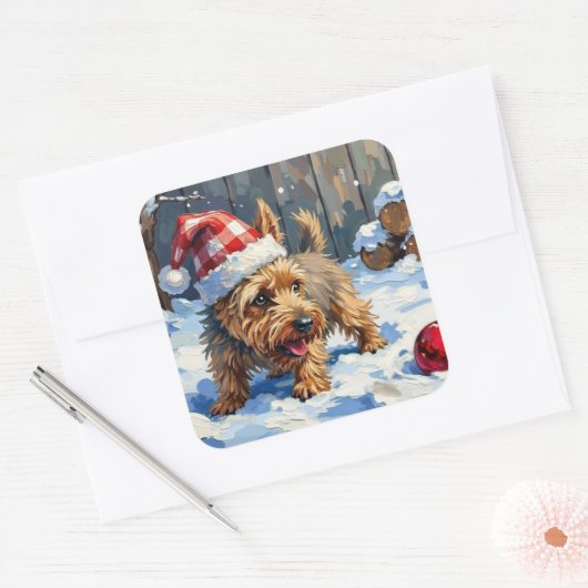 Sticker Carré Spirited Cairn Terrier Dog Digging for Christmas T (Enveloppe)