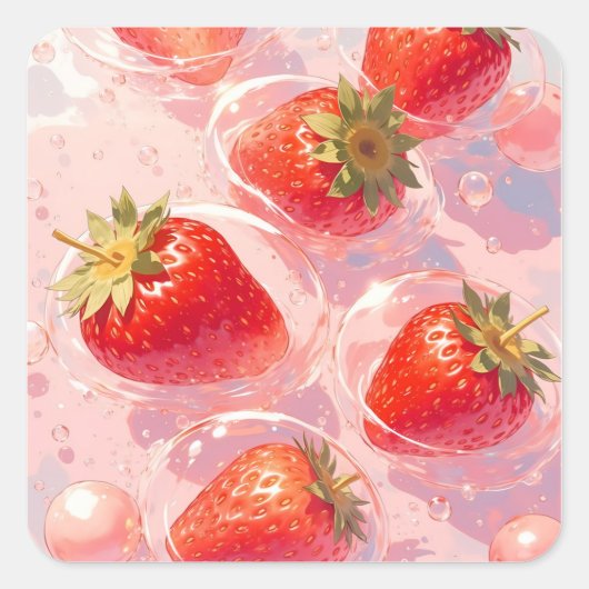 Sticker Carré Splash fraise (Devant)