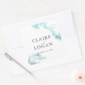 Sticker Carré Splashing Blue Waves Coastal Wedding (Enveloppe)