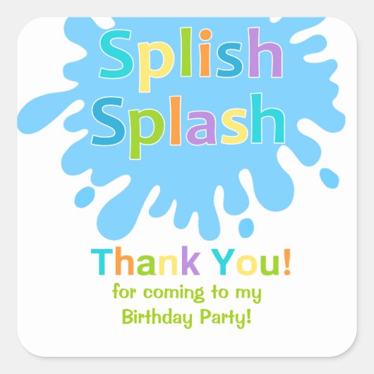 Sticker Carré Splish Splash Pool Party Garçon Anniversaire Stick (Devant)