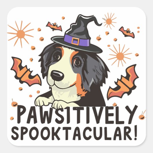 Sticker Carré Spooktaculaire ! - Chien bernois d'Halloween (Devant)