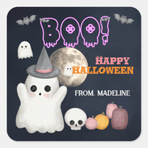 Sticker Carré Spooktacular mignon invitations de fête d'Hallowee