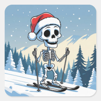 Sticker Carré Spooky Christmas Skeleton on Skis