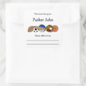 Sticker Carré Sportif Thème baby shower bibliothèque avec nom (Sac)