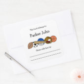 Sticker Carré Sportif Thème baby shower bibliothèque avec nom (Enveloppe)