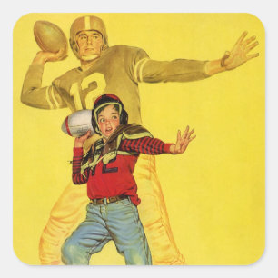 Sticker Carré Sports Vintage, garçon futur quart-arrière de foot