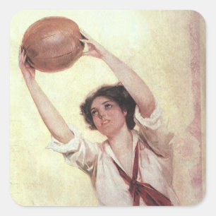 Sticker Carré Sports vintages, Joueuse de basket-ball avec balle