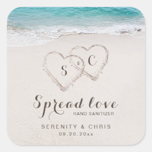 Sticker Carré Spread Love Hearts dans la plage de sable la faveu