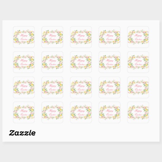 Sticker Carré Spring Chick Floral Easter Egg Hunt Party (Feuille)