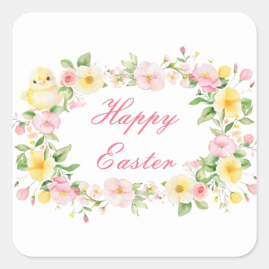 Sticker Carré Spring Chick Floral Easter Egg Hunt Party (Devant)