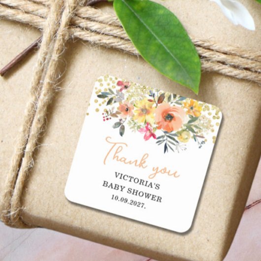 Sticker Carré Spring Floral Baby Shower 