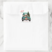 Sticker Carré Springer Spaniel Chien Retro Camion Noël (Sac)