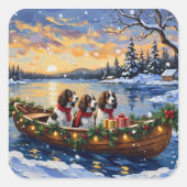Sticker Carré Springer Spaniel Christmas Boat Holiday (Devant)