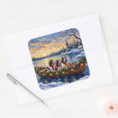 Sticker Carré Springer Spaniel Christmas Boat Holiday (Enveloppe)