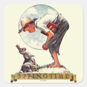 Sticker Carré Springtime, 1935 garçon avec lapin