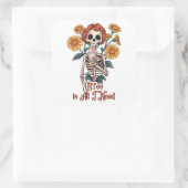Sticker Carré Squelette Boire Café Fleurs de soleil (Sac)