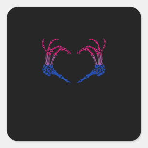 Sticker Carré Squelette Coeur Bisexuel Lgbt-Q Pride Crâne Main