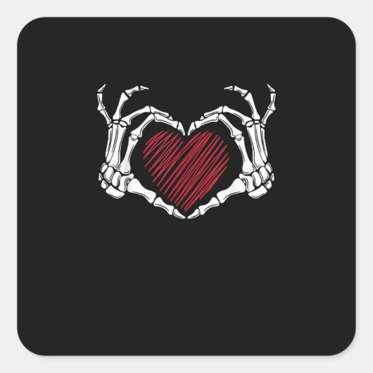 Sticker Carré Squelette Coeur main signe costume tendance Hallow (Devant)