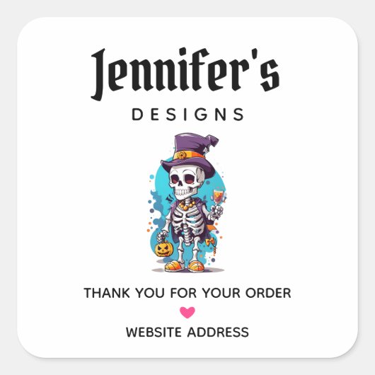 Sticker Carré Squelette cool dans un Top Hat Halloween affaires (Devant)