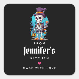 Sticker Carré Squelette cool dans une cuisine Halloween Hat Top
