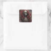 Sticker Carré Squelette dans un cap rouge avec fleurs (Sac)