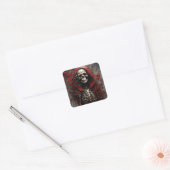 Sticker Carré Squelette dans un cap rouge avec fleurs (Enveloppe)