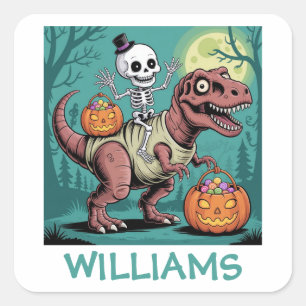 Sticker Carré Squelette de Halloween personnalisé à cheval sur u