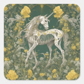 Sticker Carré Squelette de licorne dans les fleurs jaunes (Devant)
