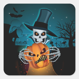Sticker Carré Squelette d'Halloween éffrayant