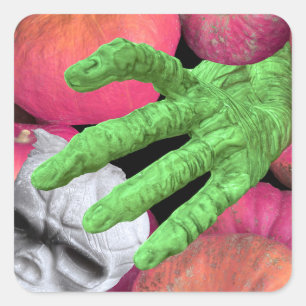 Sticker Carré Squelette doigts & crâne & citrouilles pour Hallow