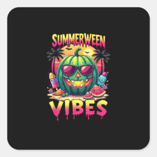 Sticker Carré Squelette Été Été Vibes Watermelon Jack-O