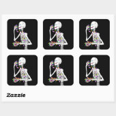 Sticker Carré Squelette Manger Halloween Candy (Feuille)