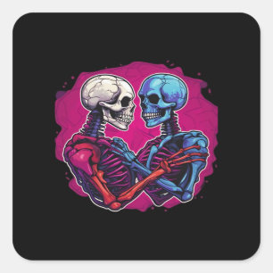 Sticker Carré Squelette traditionnel américain tenant main tatou