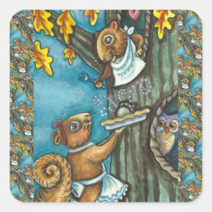 STICKER CARRÉ SQUIRRELS & OWL THANKSGIVING, MAISON ACORN PIE